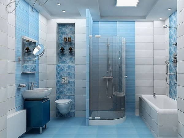 голубая совмещеная  ванная комната 