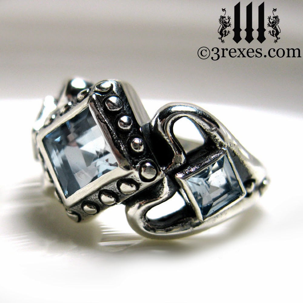   princess love gothic engagement ring with aquamarine