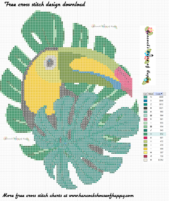 Free Toucan Cross Stitch Pattern. Big Tropical Toucan Cross Stitch Chart to Download