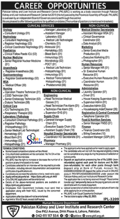 Pakistan Kidney And Liver Institute And Research Center Jobs 2023