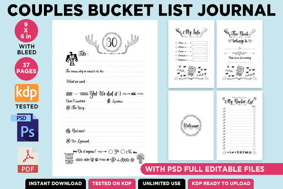 Download KDP Couples Bucket List Journal Interior for Cricut, Silhouette and Other Machine