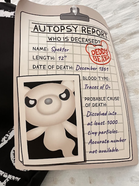 Autopsy label on Deddy Bear bag containing Spekter