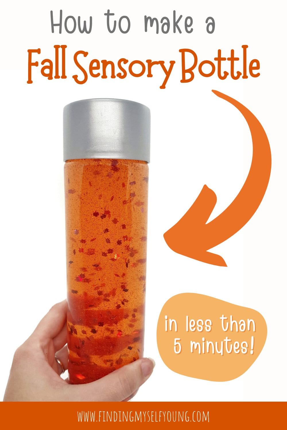 how to make a DIY fall sensory bottle in less than 5 minutes