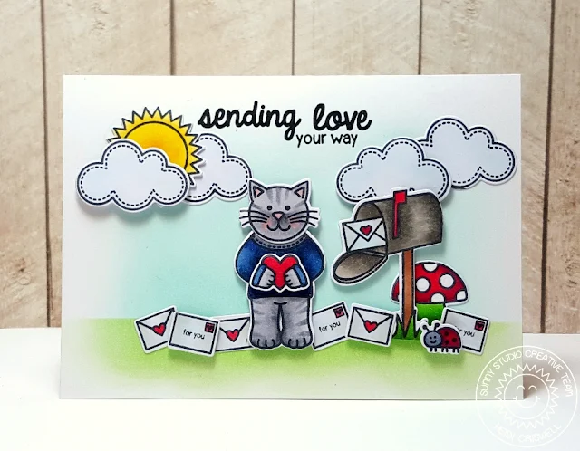 Sunny Studio: Valentine's Day Sending Love Card by Heidi Criswell (using Sending My Love, Backyard Bugs and Sunny sentiments stamps & dies)