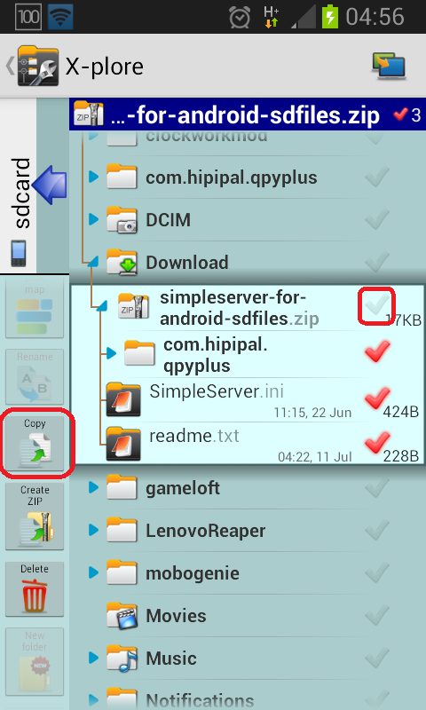 X-plore - SimpleServer copying