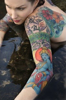 girl Arm Tattoo With Lord Genesha Tattoo pic
