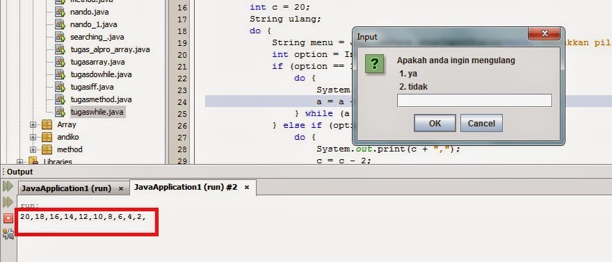 CONTOH PROGRAM JAVA SEDERHANA (IF,LOOPING,ARRAY,DAN METHOD 