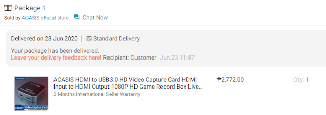 ACASIS Capture Card Order and Delivery from Lazada