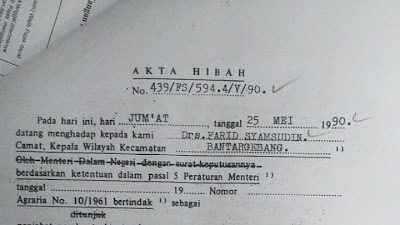 Terjadi Kehilangan Surat Akta Hibah Dengan No. 439/FS/594.4/V/90  Atas Nama H. Kasih