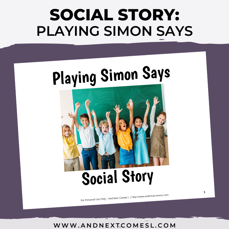 Printable social story for kids with autism about how to play a game of Simon Says