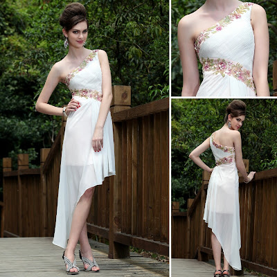 White One Shoulder Asymmetric Tea Length Dress