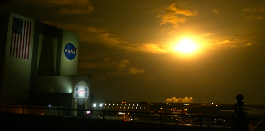 The Falcon 9 rocket plunges into the skies after launch from Kennedy Space Centre in Florida, USA. NASA, 23 April 2021.