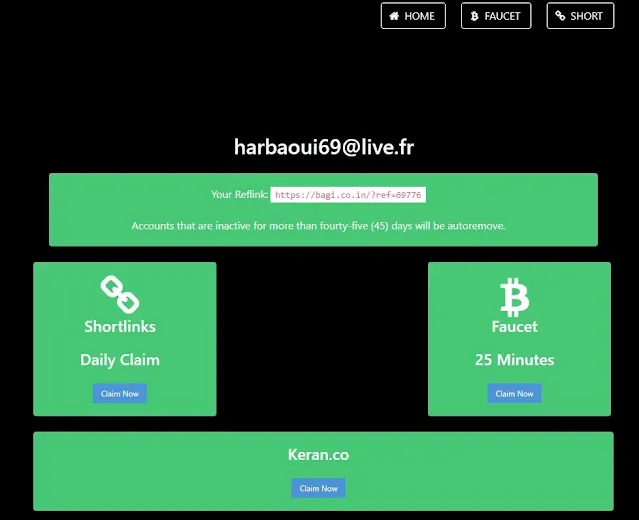 ربط حساب FaucetPay بحسابك على bagi.co.in