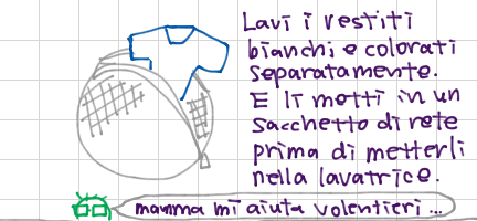 Lavi i vestiti bianchi e colorati separatamente. E li metti in un sacchetto di rete prima di metterli nella lavatrice. mamma mi aiuta volentieri...