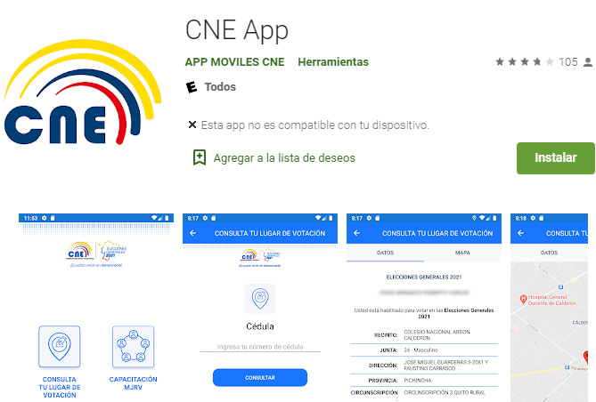 aplicacion movil cne lugar de votacion 2021 Ecuador