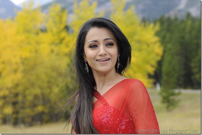 Trisha Krishnan Hot in Red Saree Pictures 7