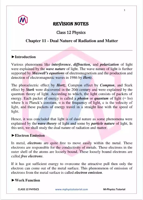 Chapter 11: Dual Nature of Radiation and Matter