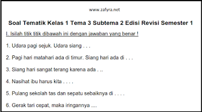 Soal Tematik Kelas 1 Tema 3