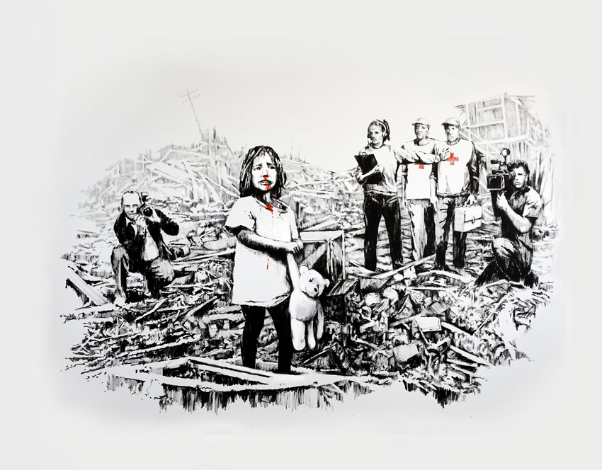 Dibujo de Banksy sobre los medios y la guerra