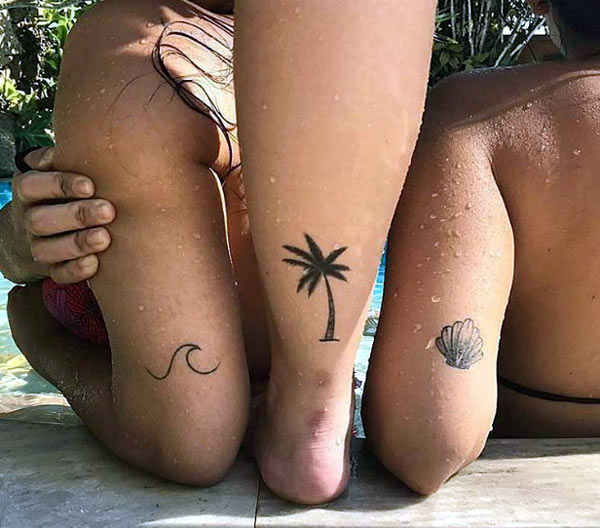 The great beach related small tattoo ideas wave, palm tree, seashell lovely tattoo designs