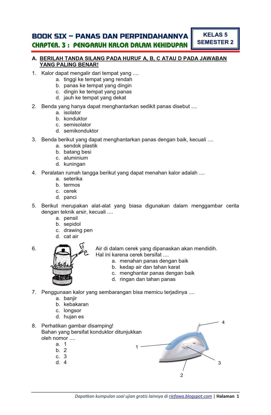 Download Soal Tematik Kelas 5 Tema 6 Panas dan Perpindahannya Semester