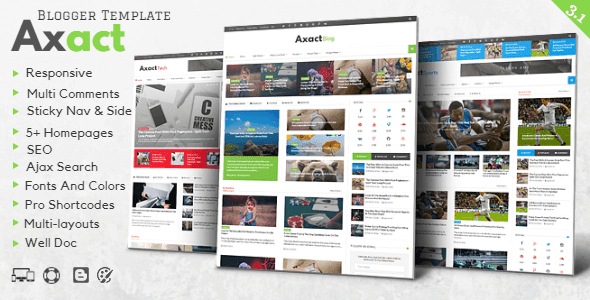  responsive and flat Blogger template suitable for magazine Axact - Responsive Magazine Blogger Theme