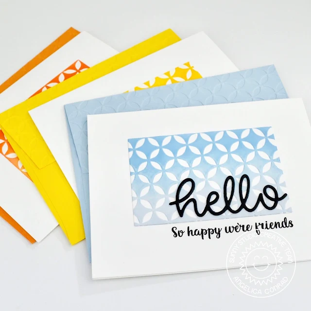 Sunny Studio Stamps: Hello Word Die Embossing Folders Everyday Card by Angelica Conrad