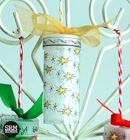 SRM Stickers Blog - Tiny Tube Ornaments by Diane - #tube #altered #christmas #fancy #stickers #twine #ornaments