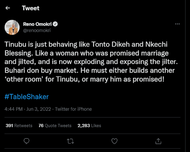 If your mummy born you well, Come to Nigeria- Tonto Dikeh slams Reno Omokri after he compared her past life to Bola Tinubu