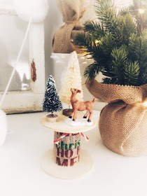 bottle brush tree deer figurine ribbon spool
