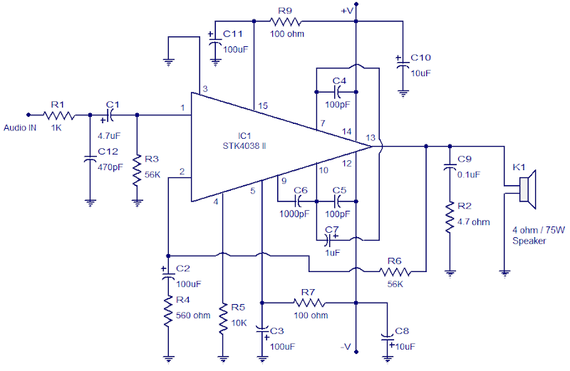 STK4038 60W Amplifier Circuit