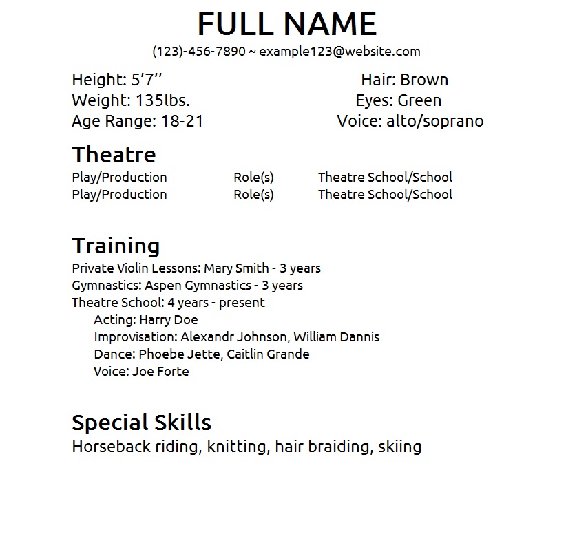 Download Sample Theater Resume Word Template image: