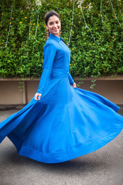 Actress Tamanna Beautiful Pic in Blue Long Dress