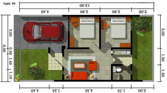 Denah Rumah MinimalisType 36