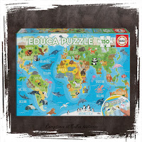 Puzzle Educa 150 pièces sur le monde, les continents et les océans, les animaux terrestres et marins, en anglais
