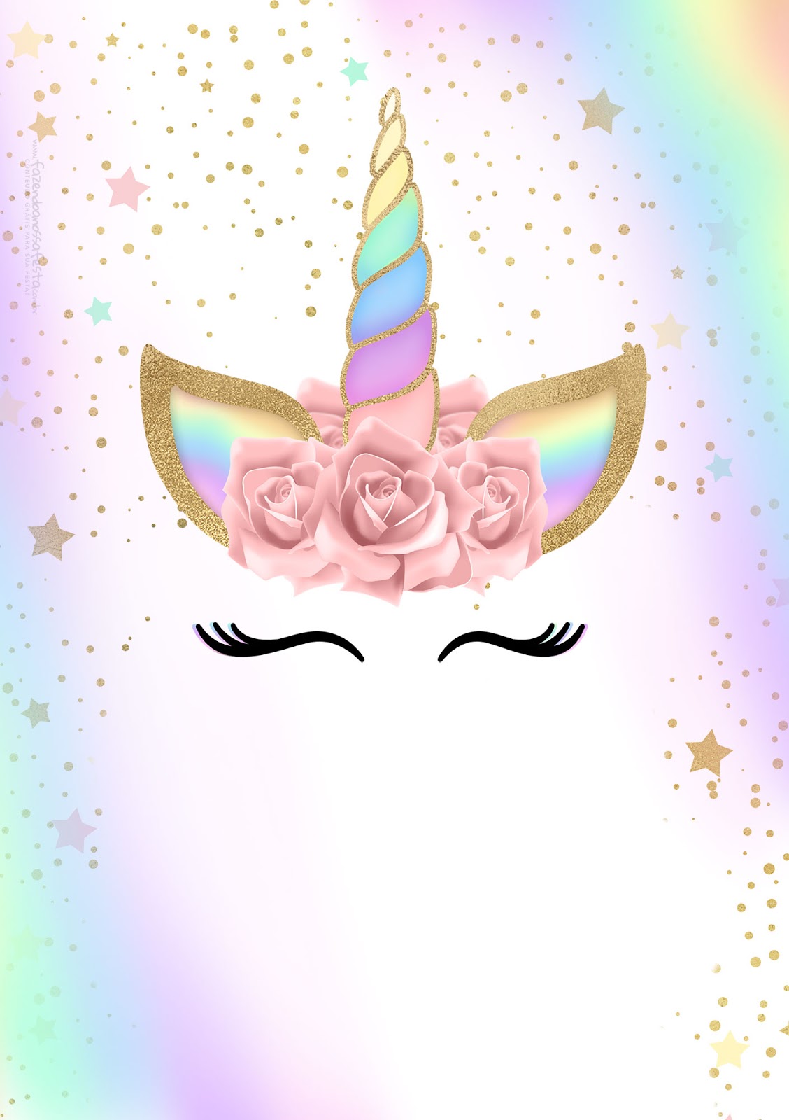 Unicorn with Rainbow: Free Printable Invitations. - Oh My 