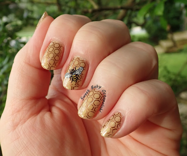 Bees & Honeycomb stamped manicure