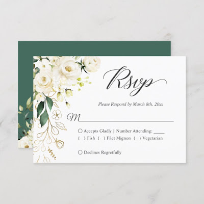  White Rose Gold Floral Wedding RSVP Reply