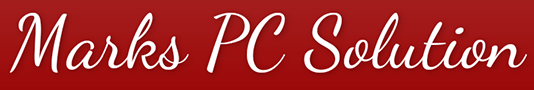 Marks PC Solution heading in Dancing Script Font