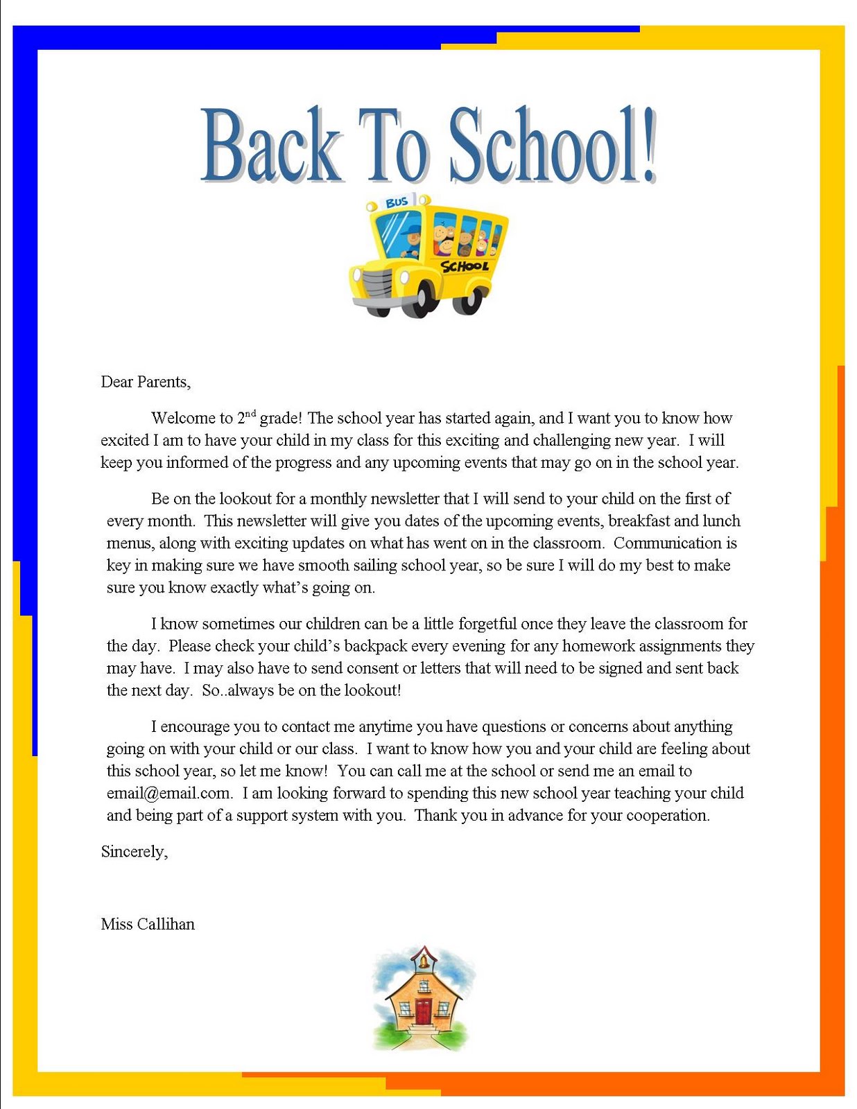 Emily S Blog Week 3 "Back To School" Letter To Parents