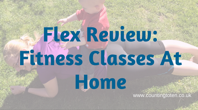 Me attempting to do a plank in the garden while my 1 year old sits on me. Covered with text saying "Flex Review: Fitness Classes at Home"
