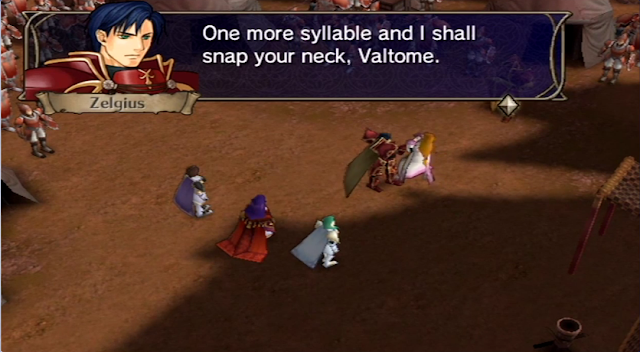 Fire Emblem Radiant Dawn General Zelgius threatens to snap Valtome's neck Begnion Sephiran