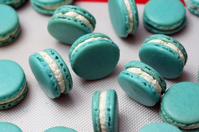 A tray of earl grey macarons filled with earl grey butttercream made by Lillian from Beyond Umami