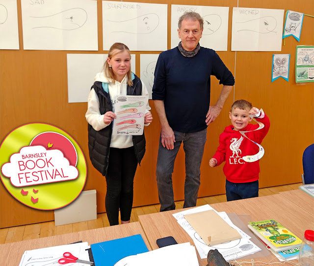 Paul Morton with his books Bug Belly the Frog at Barnsley Book Festival 2024