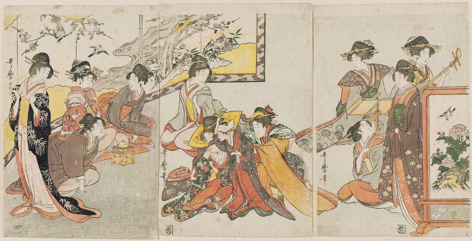 КИТАГАВА УТАМАРО KITAGAWA UTAMARO Женщины разыгрывают кукольный спектакль