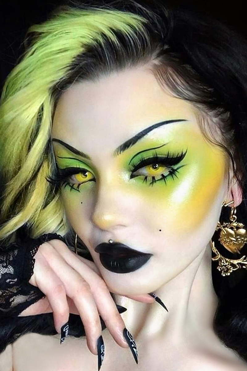 goth girl with Toxic Waste Goth Makeup Look and green hair