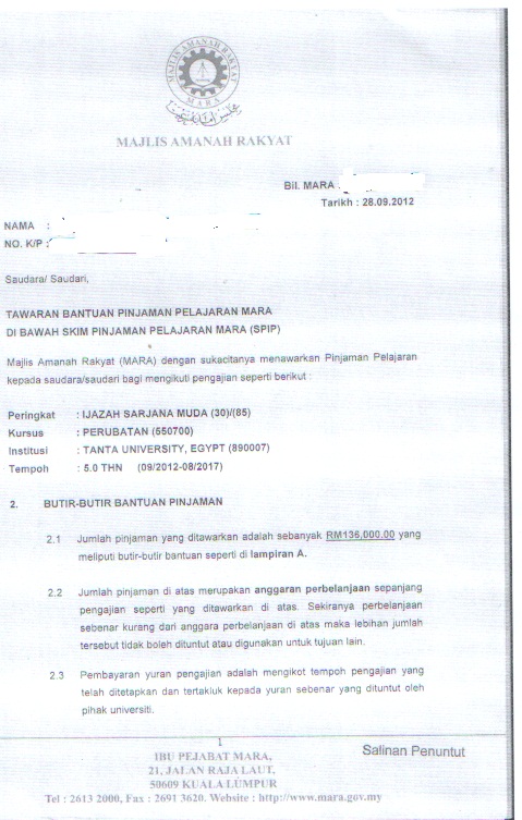 .: KEPUTUSAN TAJAAN JPA DAN MARA BAGI SESI 2012