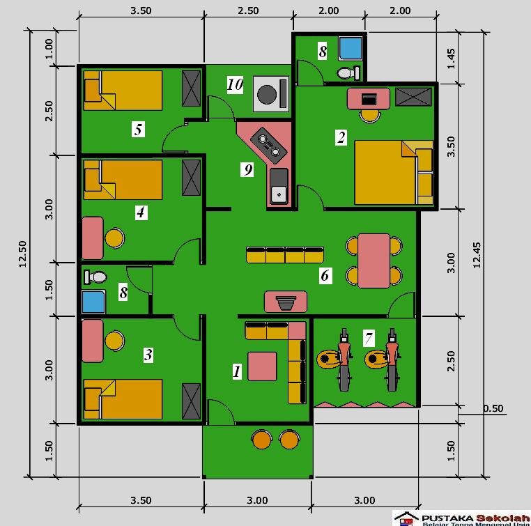 Rancangan Gambar Denah  Rumah  Minimalis 5 Kamar  Tidur 