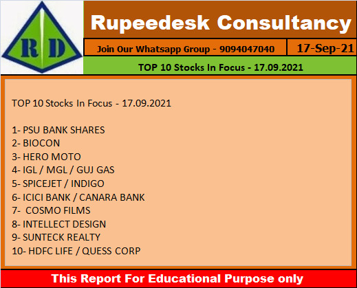 TOP 10 Stocks In Focus - 17.09.2021