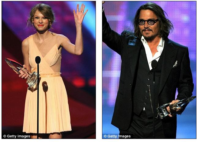 Taylor Swift Johnny Depp. Honoured: Taylor Swift accepts